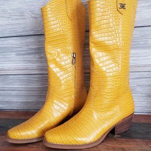 Sam Edelman Yellow Croc Embossed Western Boots